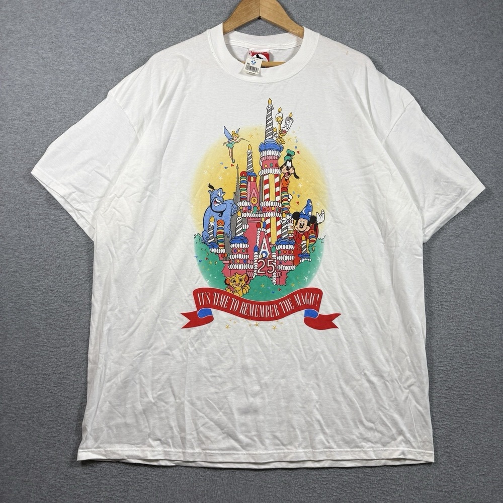 Vtg 90s Walt Disney World 25th Anniversary T Shirt NWT Birthday Cake Castle XXL